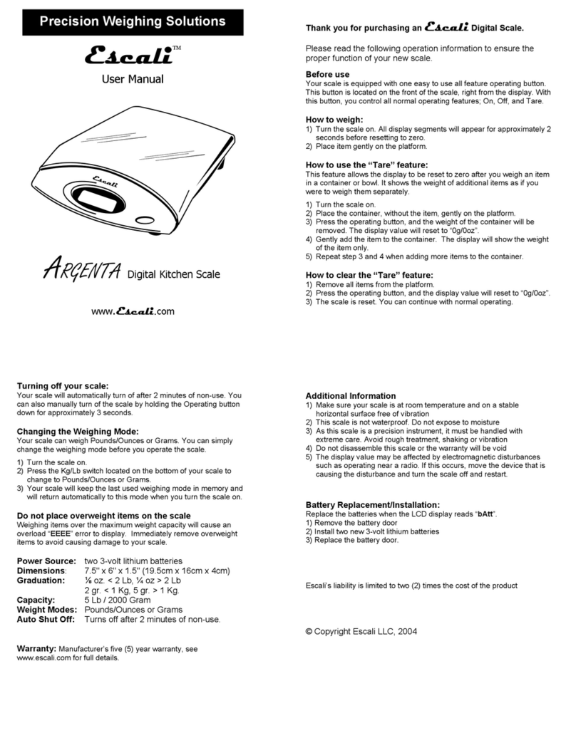 Escali Argenta Digital Kitchen Scale User manual
