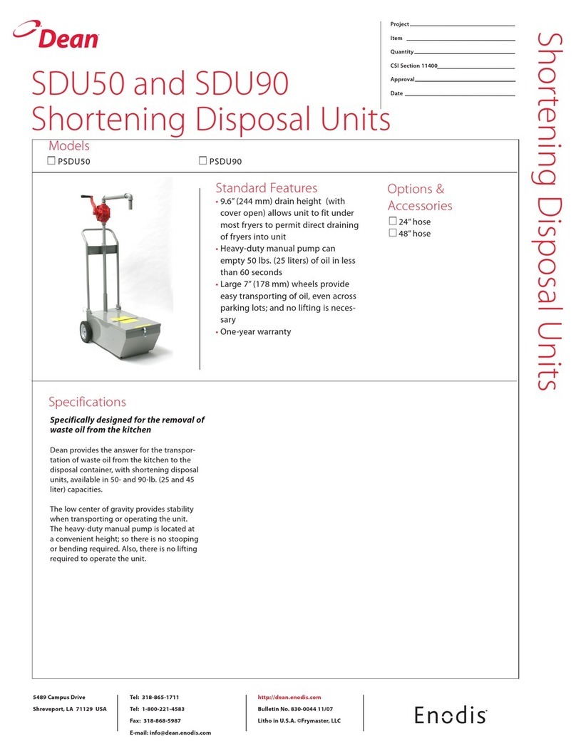 Dean Shortening Disposal Unit SDU50 Specifications Dean Shortening Disposal Unit SDU50 Specifications