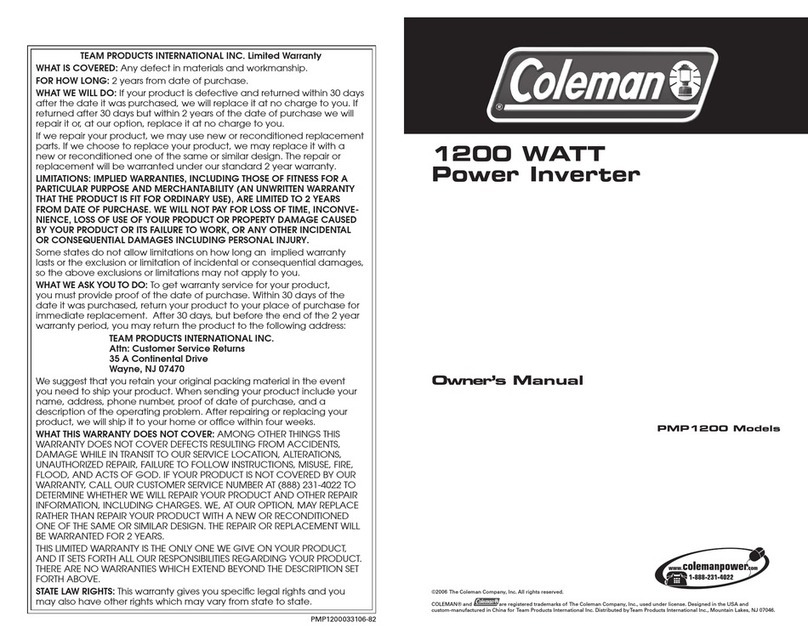 Coleman PMP1200 owner's manual