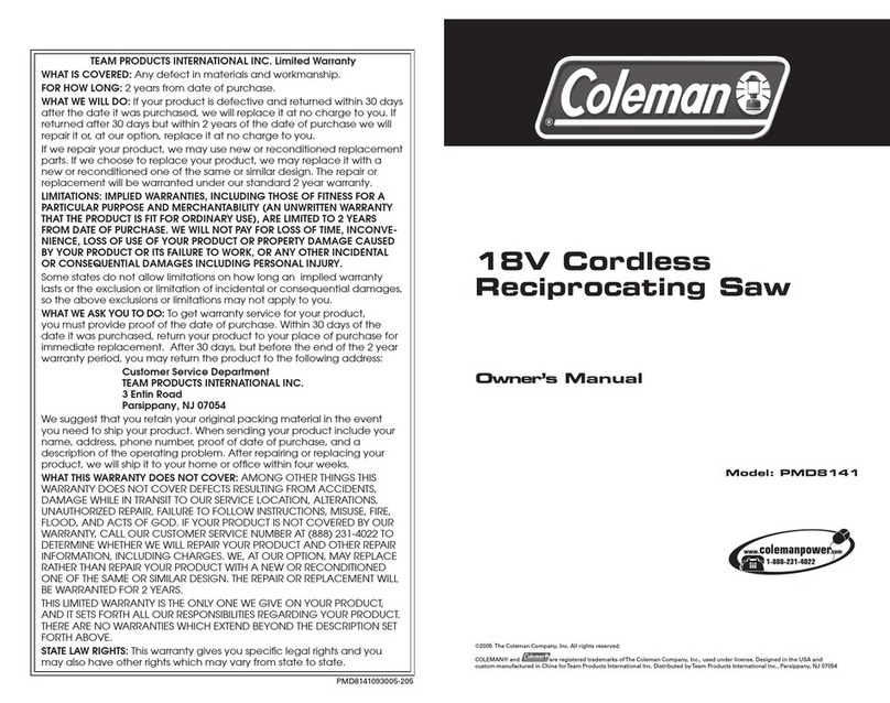 Coleman PMD8141 User manual