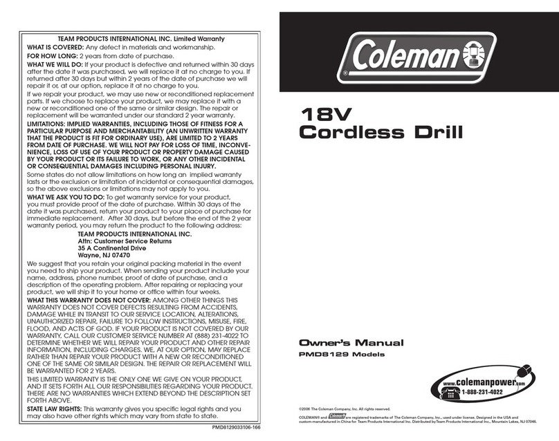 Coleman PMD8129 Model User manual