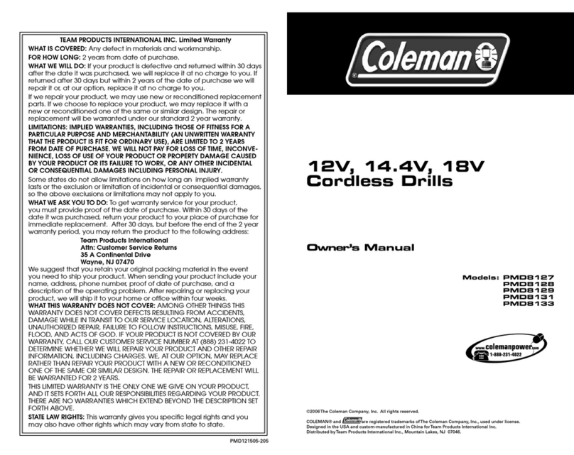 Coleman PMD8127 User manual