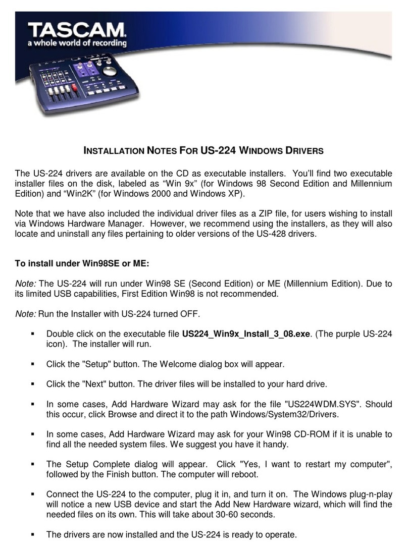 Tascam US-224 Installation notes