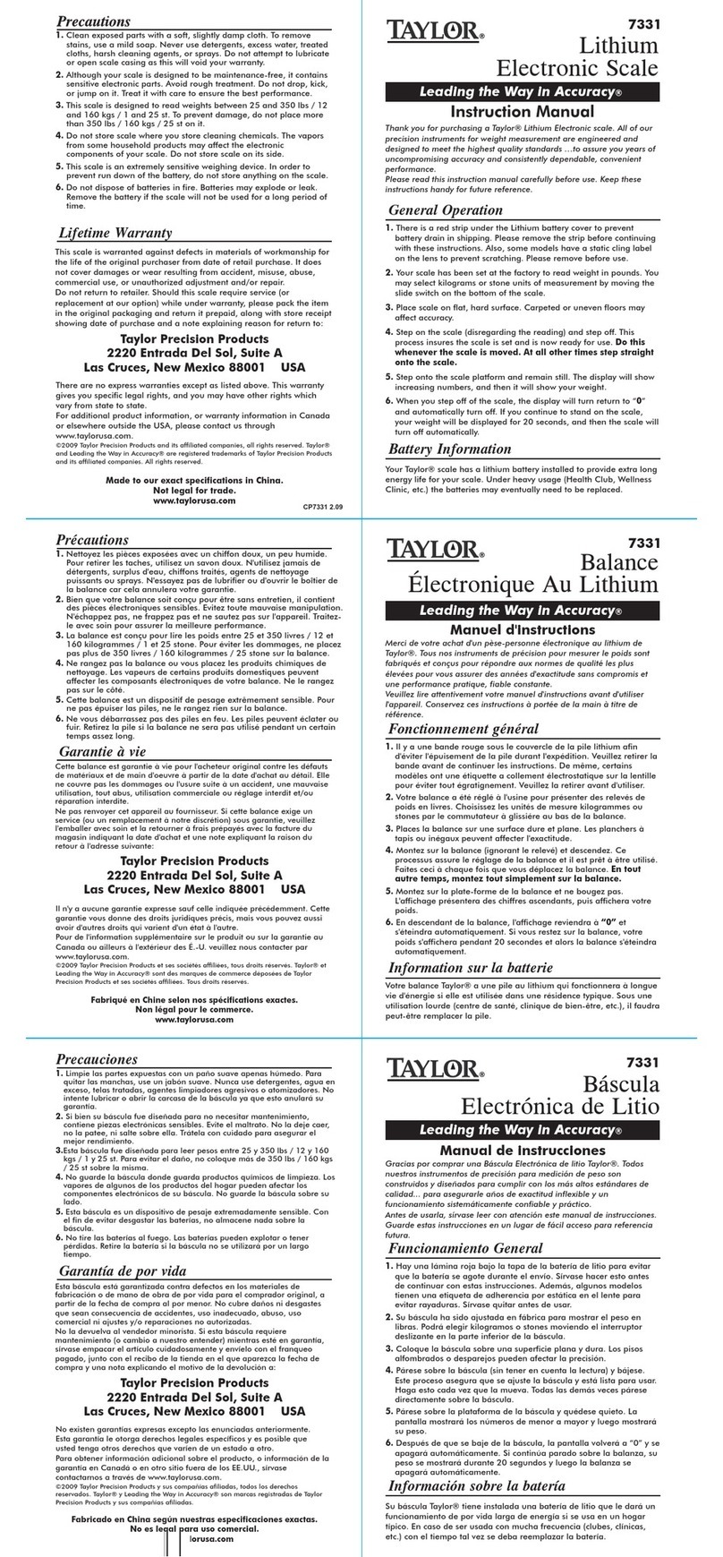 Taylor 7331 User manual