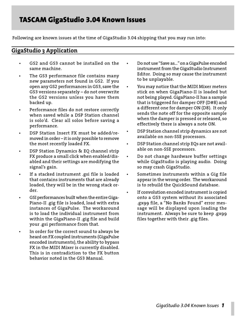 Tascam GigaStudio 3.04 Supplement sheet Tascam GigaStudio 3.04 Supplement sheet