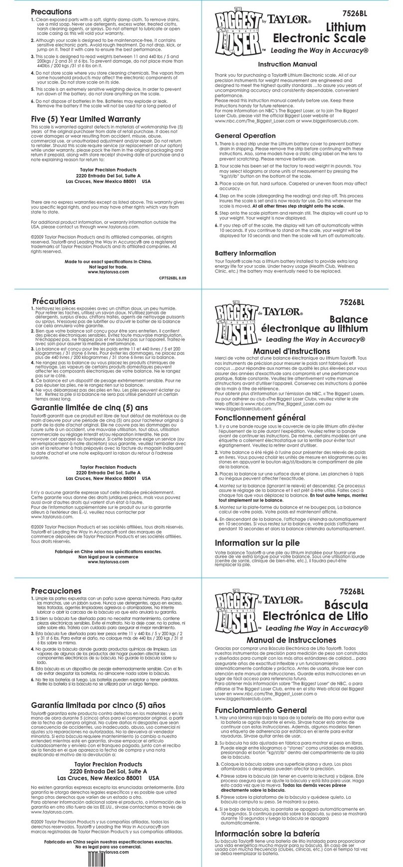 Taylor The Biggest Loser 7526BL instruction manual Taylor The Biggest Loser 7526BL instruction manual