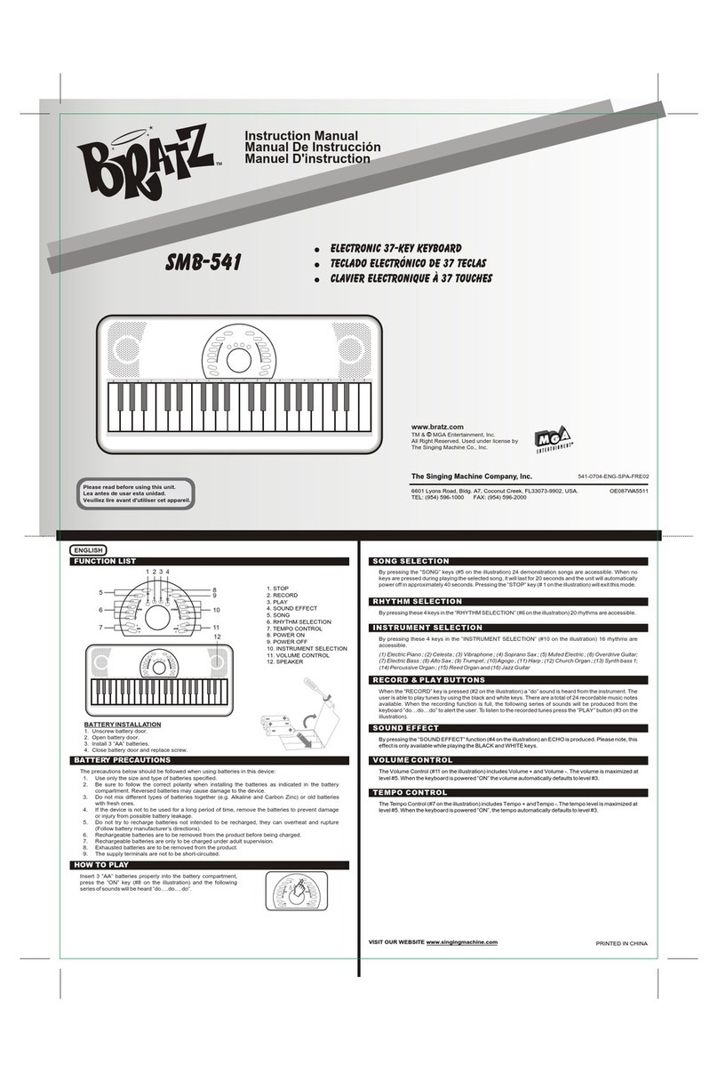 The Singing Machine Electronic 37-Key Keyboard SMB-541 instruction manual