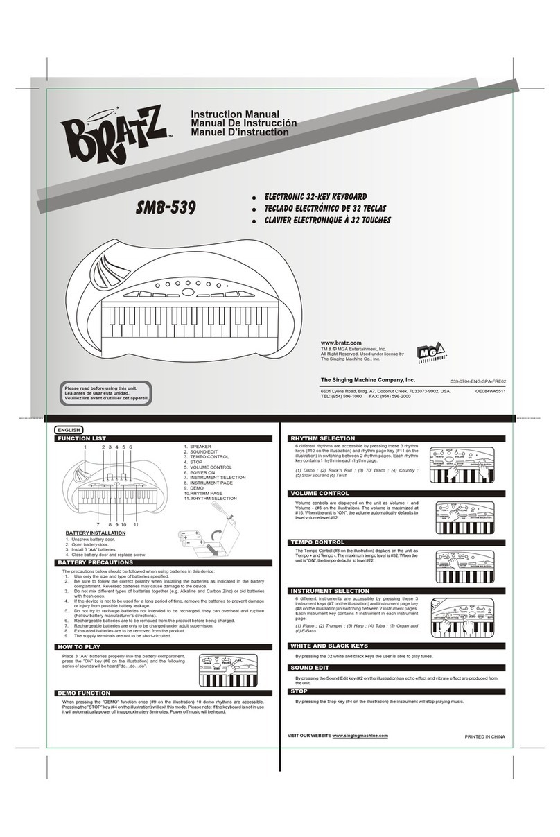 The Singing Machine Electronic 32-Key Keyboard SMB-539 instruction manual