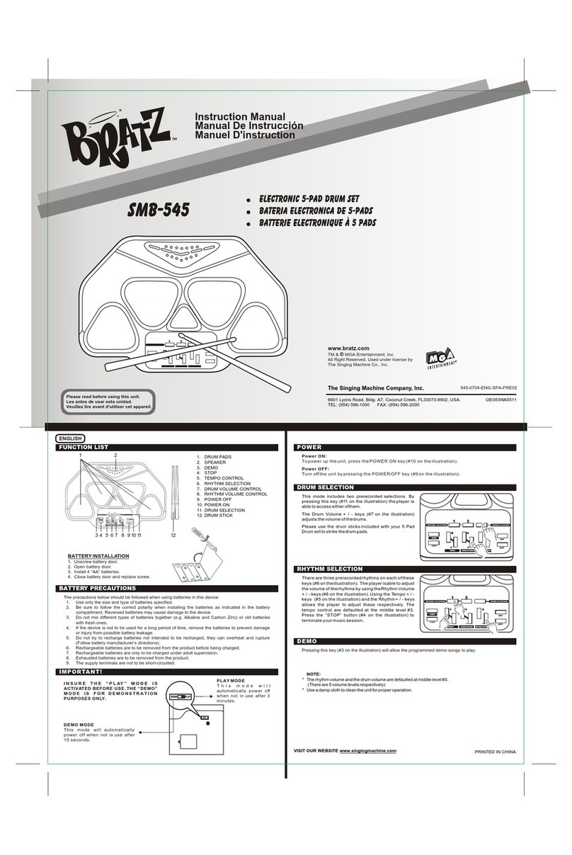 The Singing Machine Electronic 5-Pad Drum Set SMB-545 instruction manual