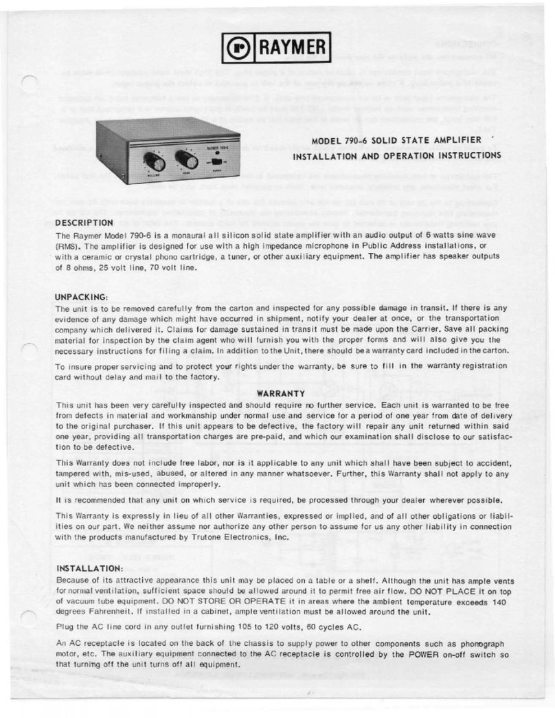 Raymer Solid State Amplifier 790-6 Installation and operation instructions Raymer Solid State Amplifier 790-6 Installation and operation instructions
