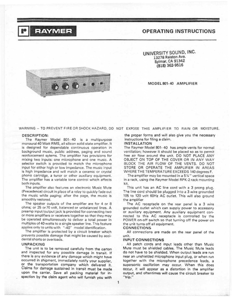 Raymer Amplifier 801-40 operating instructions