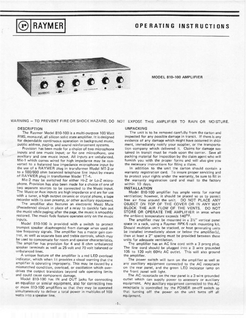 Raymer Amplifier 810-100 User manual
