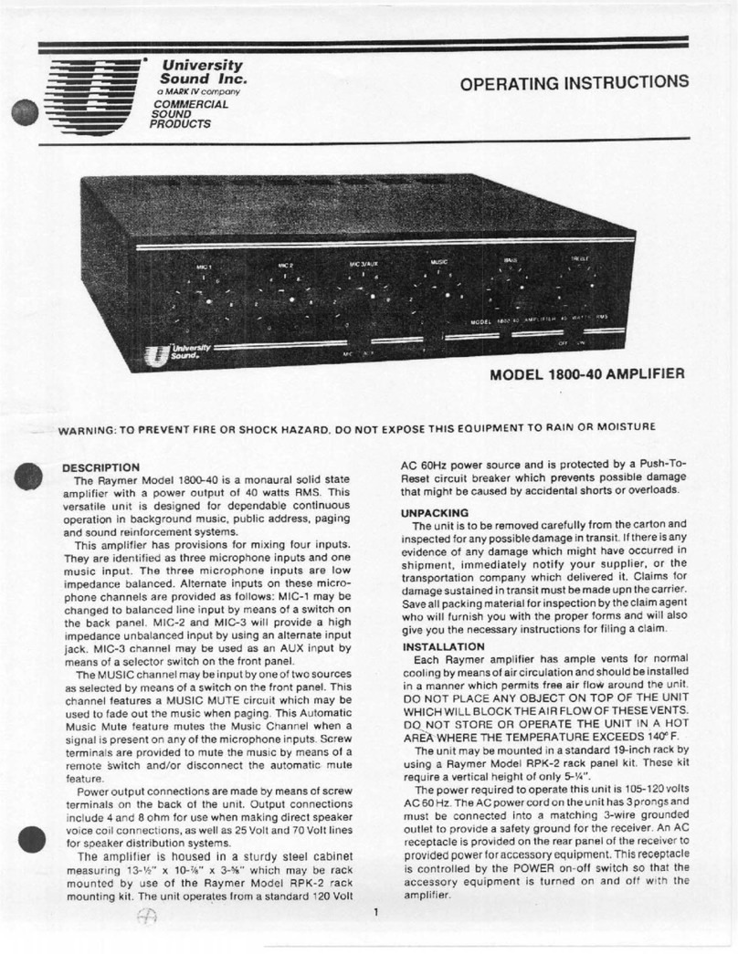 University Sound Amplifier 1800-40 User manual University Sound Amplifier 1800-40 User manual