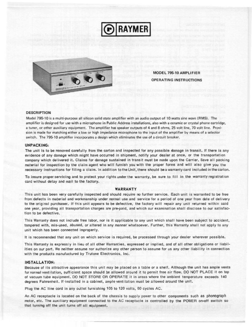 Raymer Amplifier 795-10 operating instructions