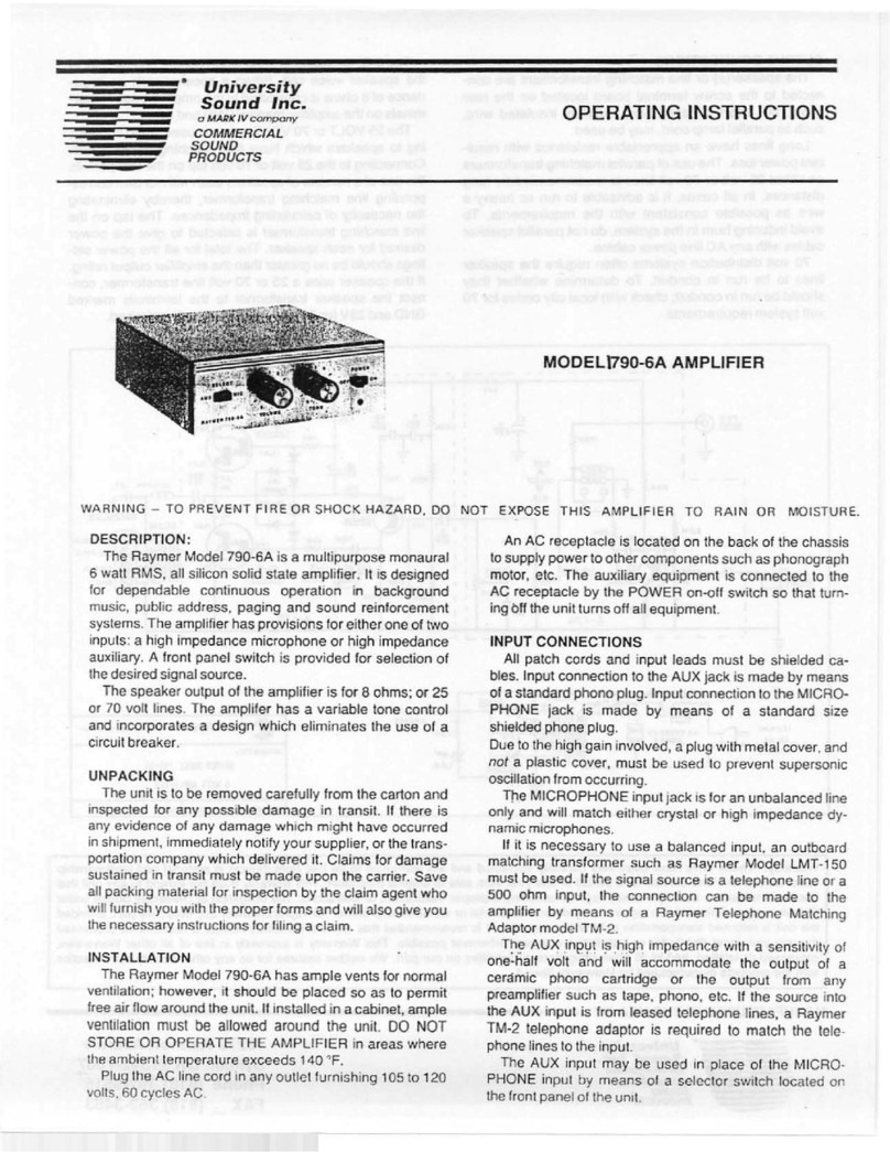 University Sound Amplifier 1790-6A operating instructions