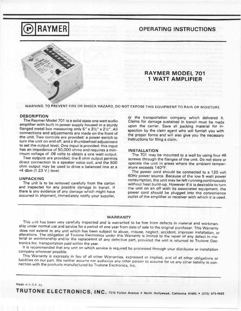 Raymer 1 Watt Amplifier 701 operating instructions