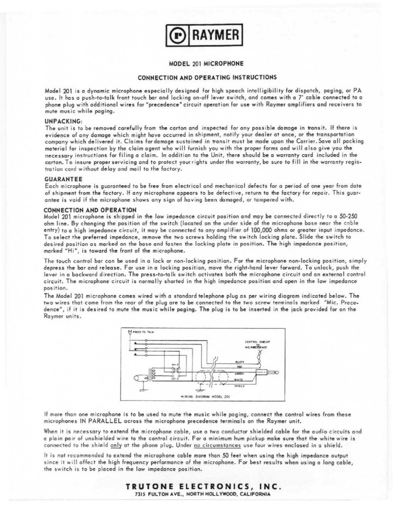 Raymer 201 operating instructions