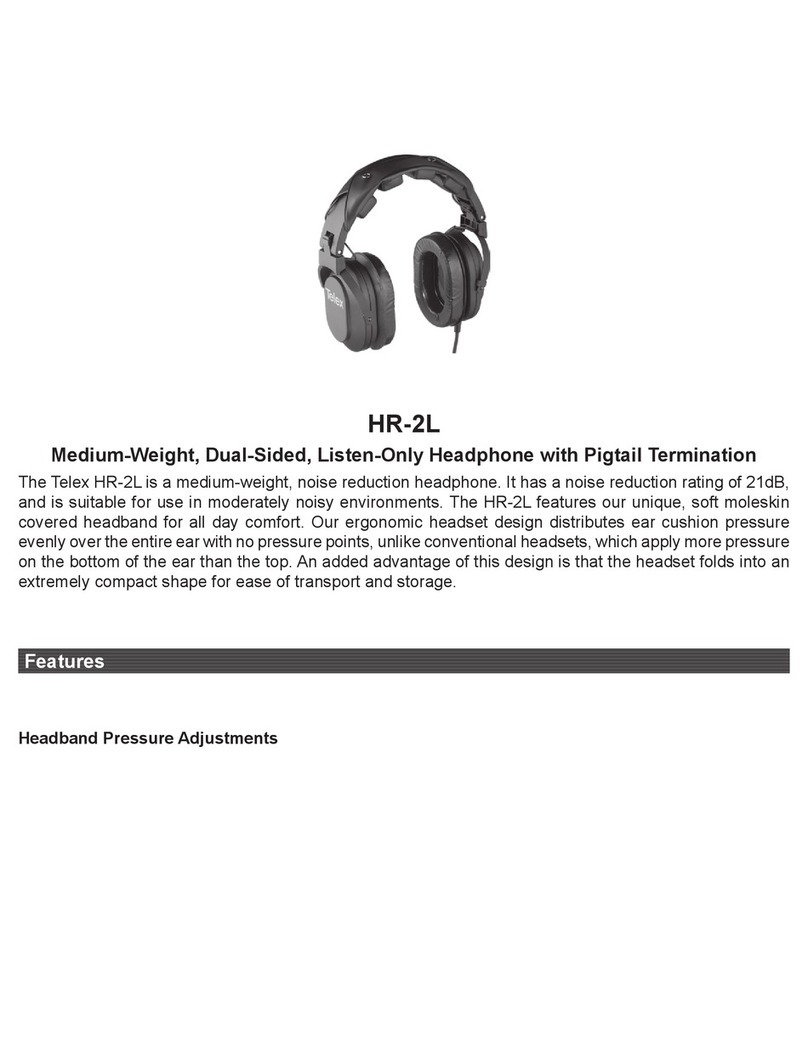 Telex Wireless Headphone HR-2L Specification sheet