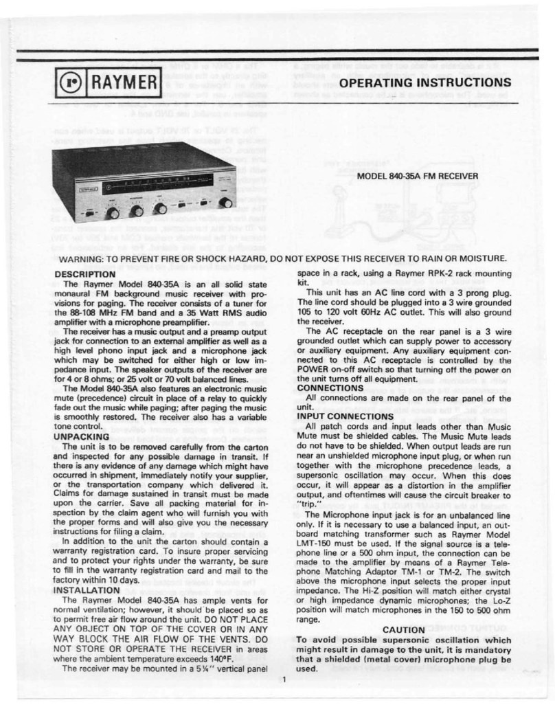 Raymer FM Receiver 840-35A operating instructions