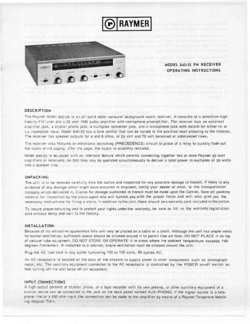 Raymer FM Receiver 840-35 operating instructions