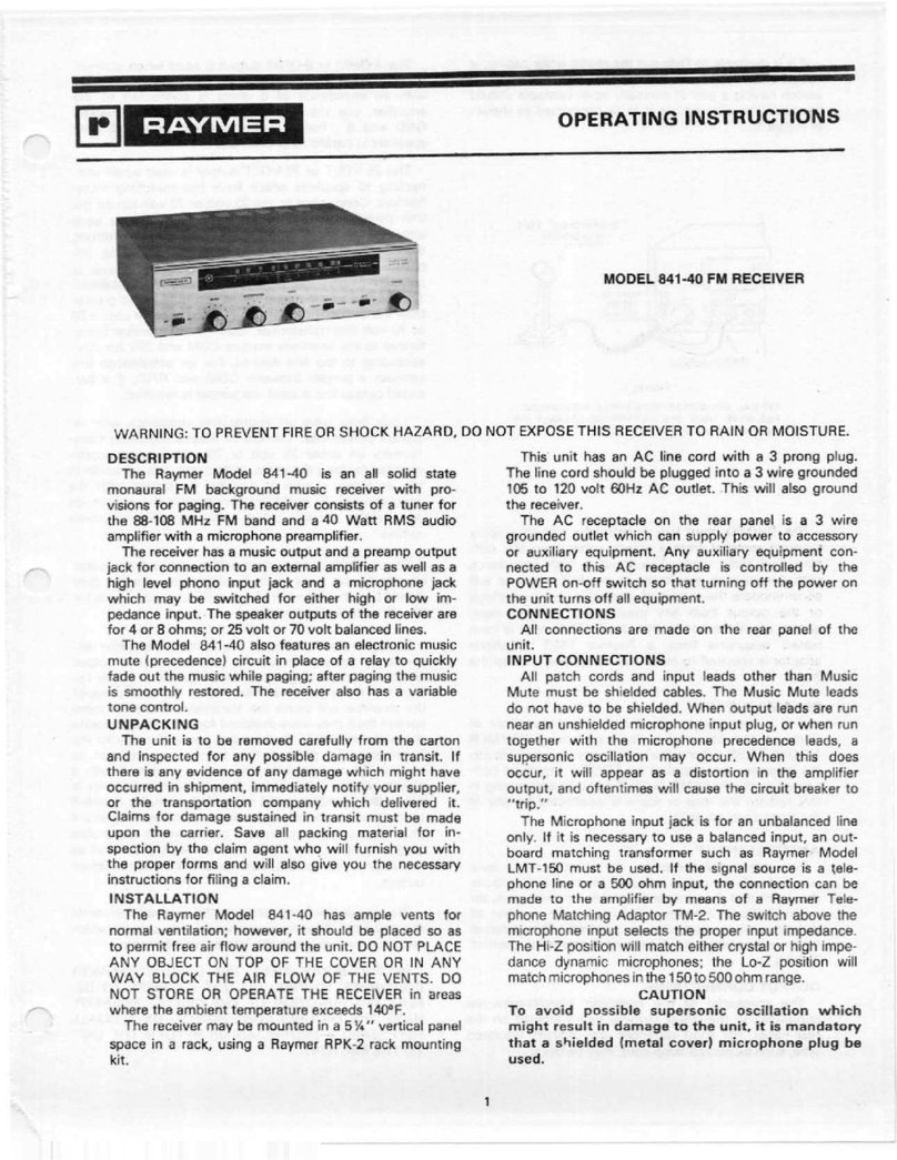 Raymer FM Receiver 841-40 operating instructions