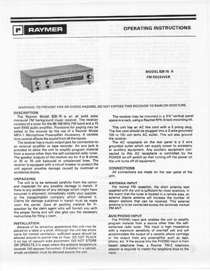 Raymer FM Receiver 829-15 A operating instructions