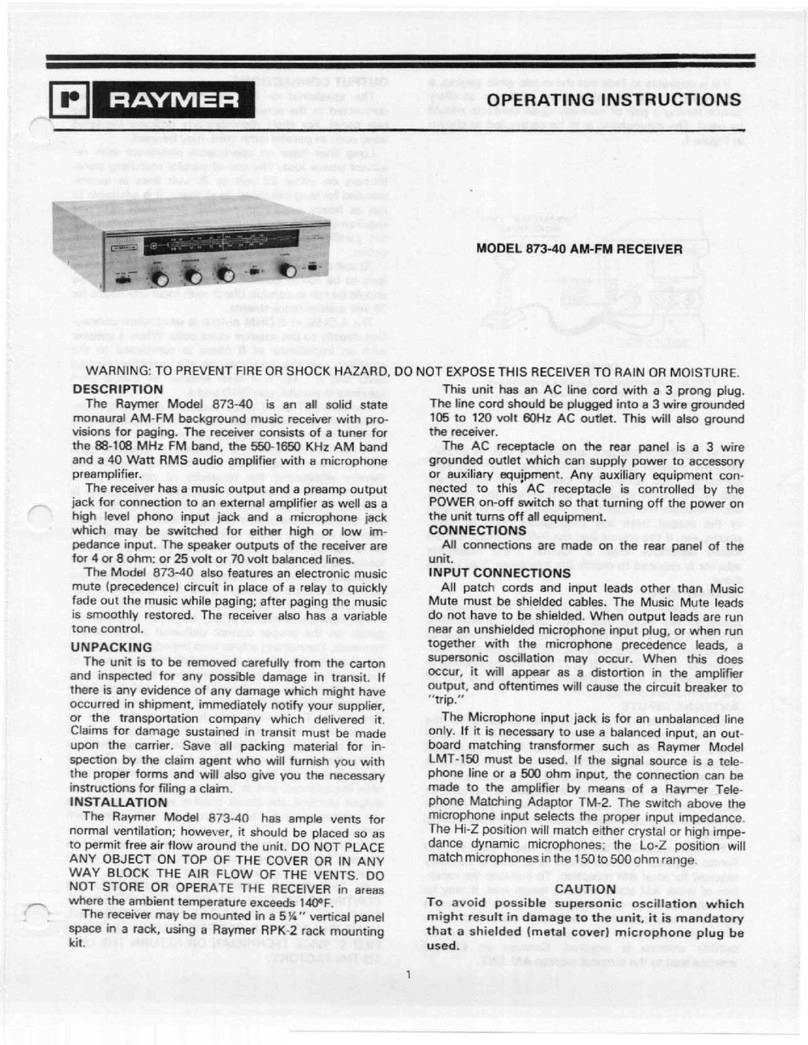 Raymer AM-FM Receiver 873-40 User manual