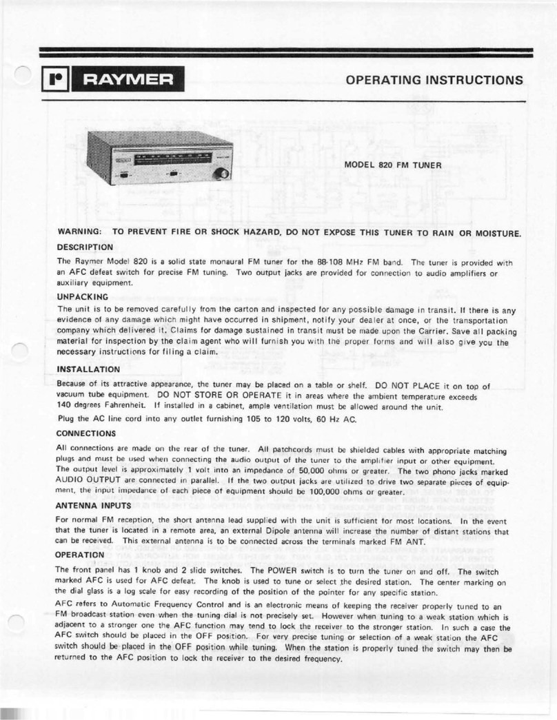 Raymer 820 operating instructions