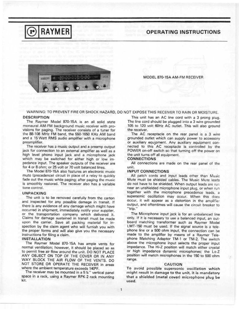 Raymer AM-FM Receiver 870-15A User manual