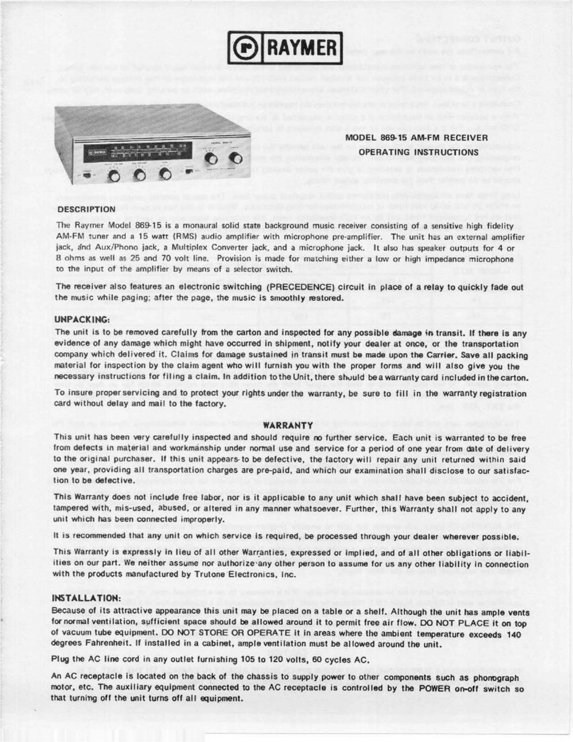Raymer AM-FM Receiver 869-15 User manual