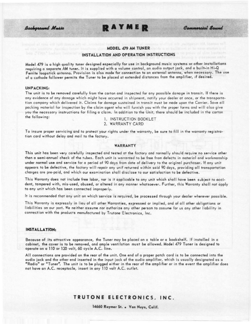 Raymer 479 Installation and operation instructions