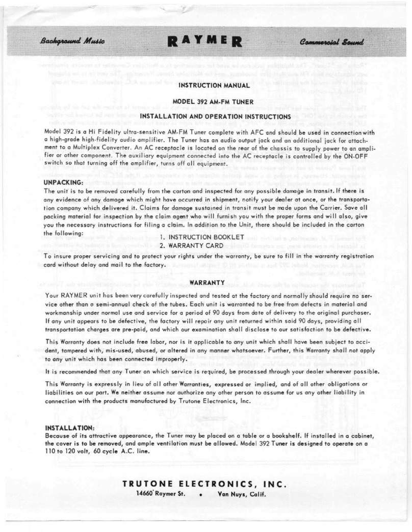 Raymer 392 Installation and operation instructions
