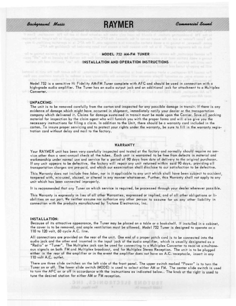 Raymer 752 Installation and operation instructions