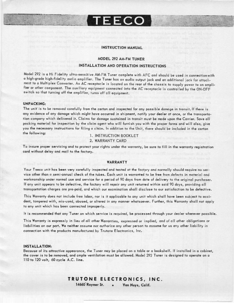 TEECO 292 Installation and operation instructions TEECO 292 Installation and operation instructions
