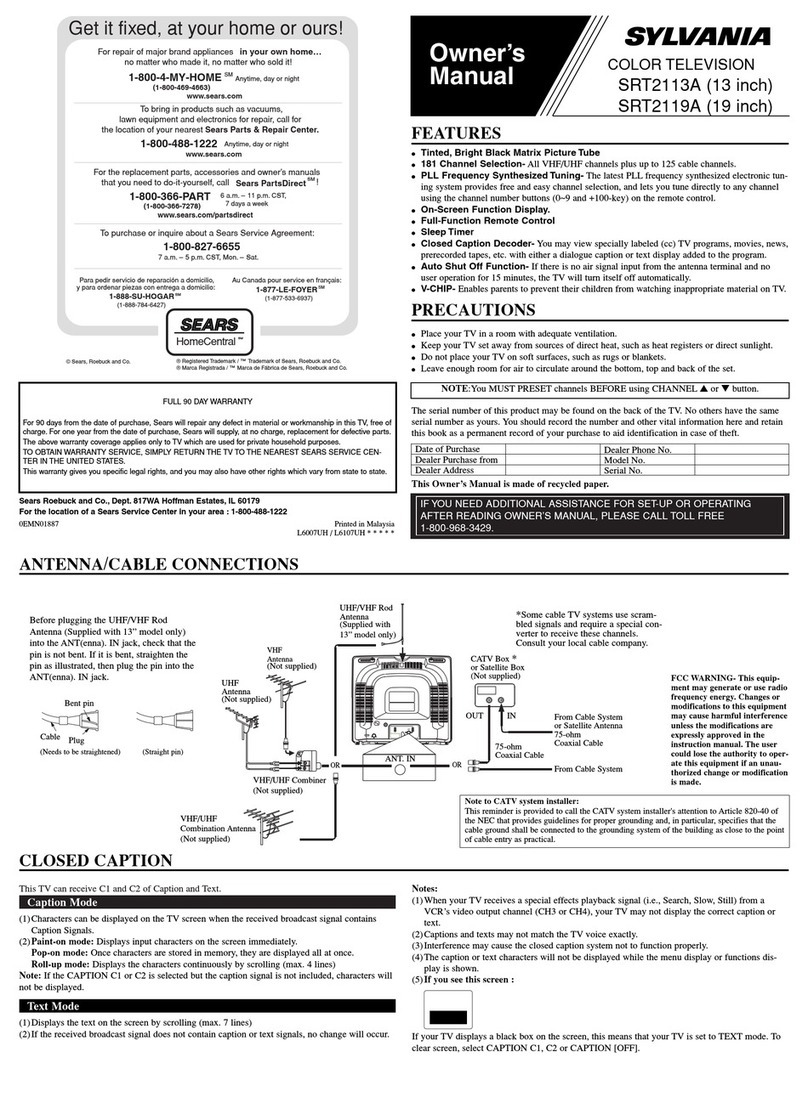 Sylvania SRT2113A owner's manual