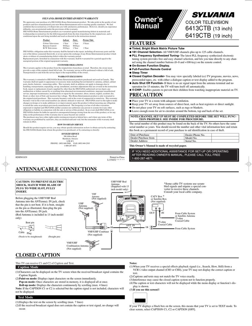 Sylvania 6413CTB, 6419CTB owner's manual