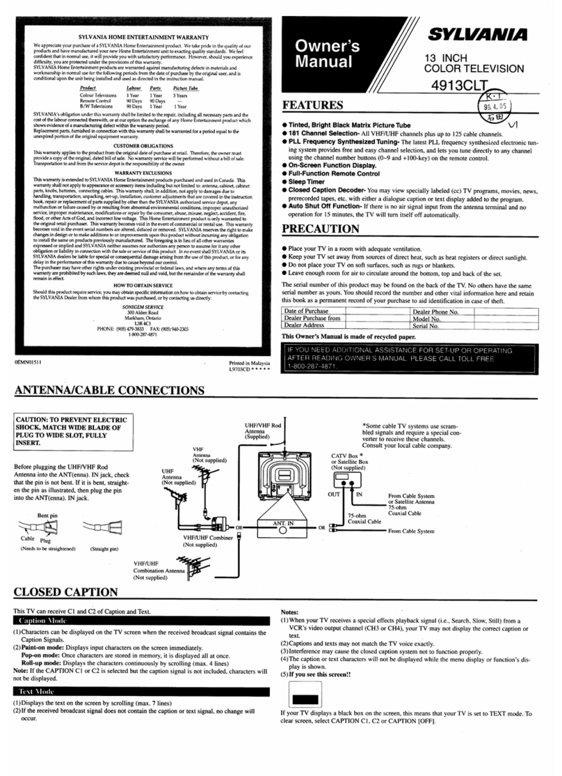 Sylvania 4913CLT owner's manual
