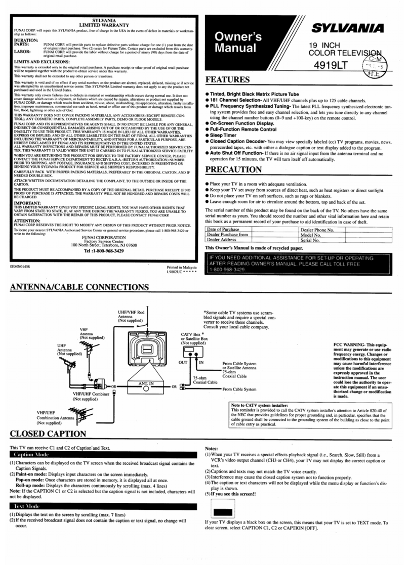 Sylvania 4919LT owner's manual