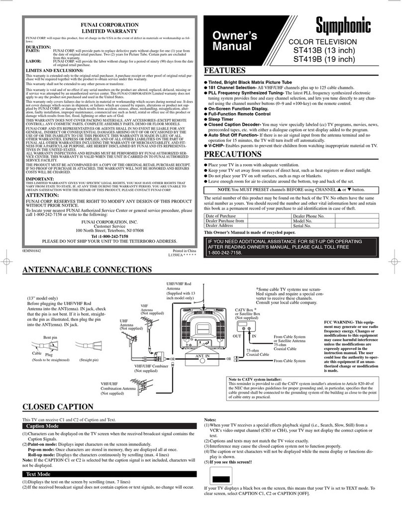 Symphonic ST413B, ST419B User manual Symphonic ST413B, ST419B User manual
