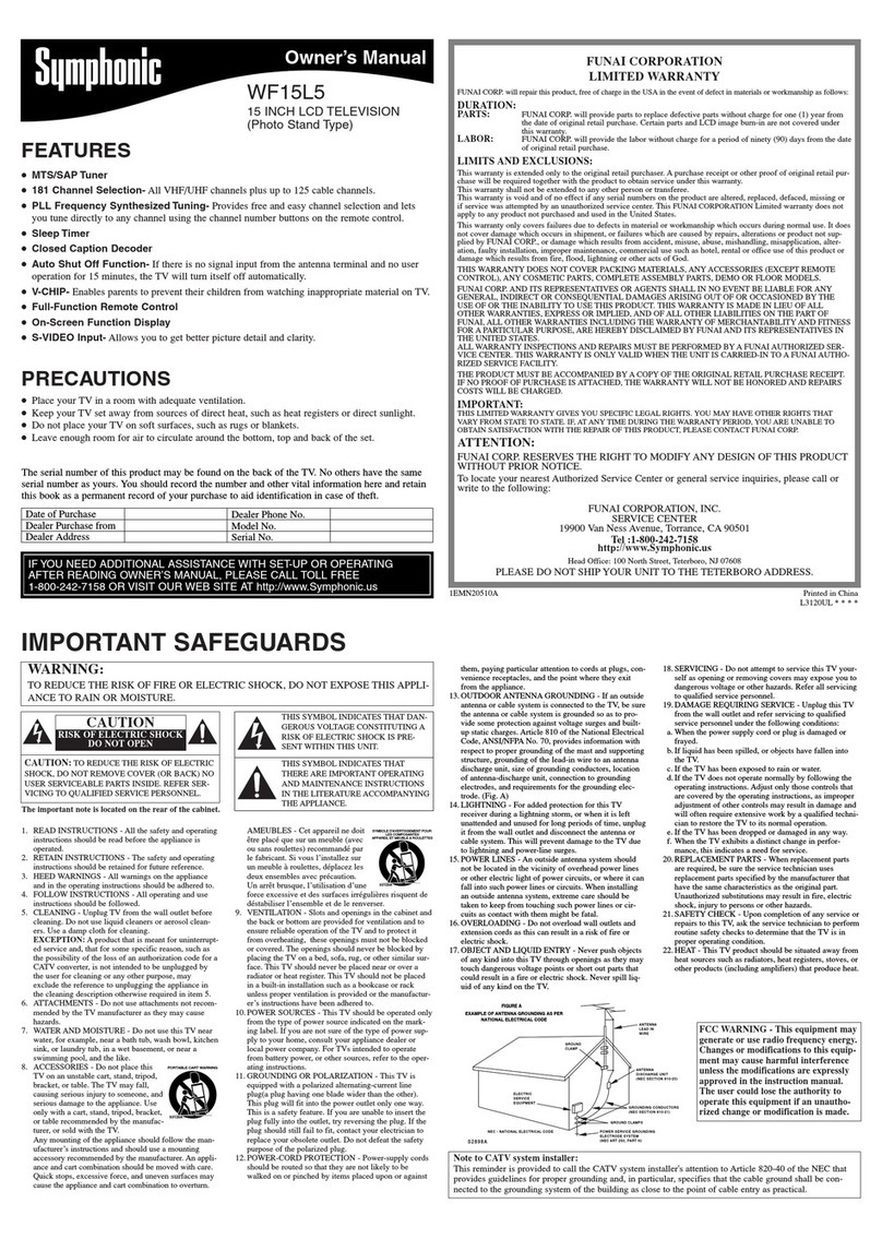 Symphonic WF15L5 User manual Symphonic WF15L5 User manual