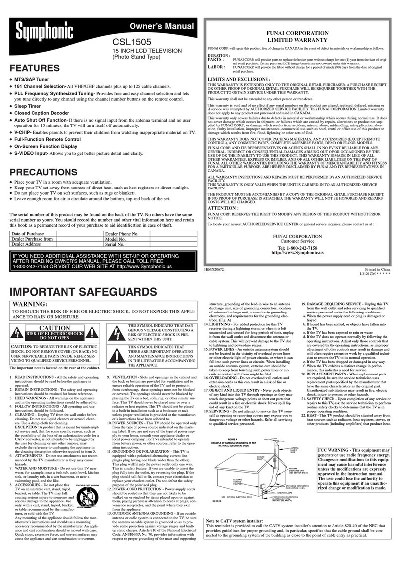 Symphonic CSL1505 User manual Symphonic CSL1505 User manual