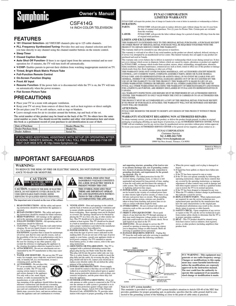 Symphonic CSF414G User manual Symphonic CSF414G User manual