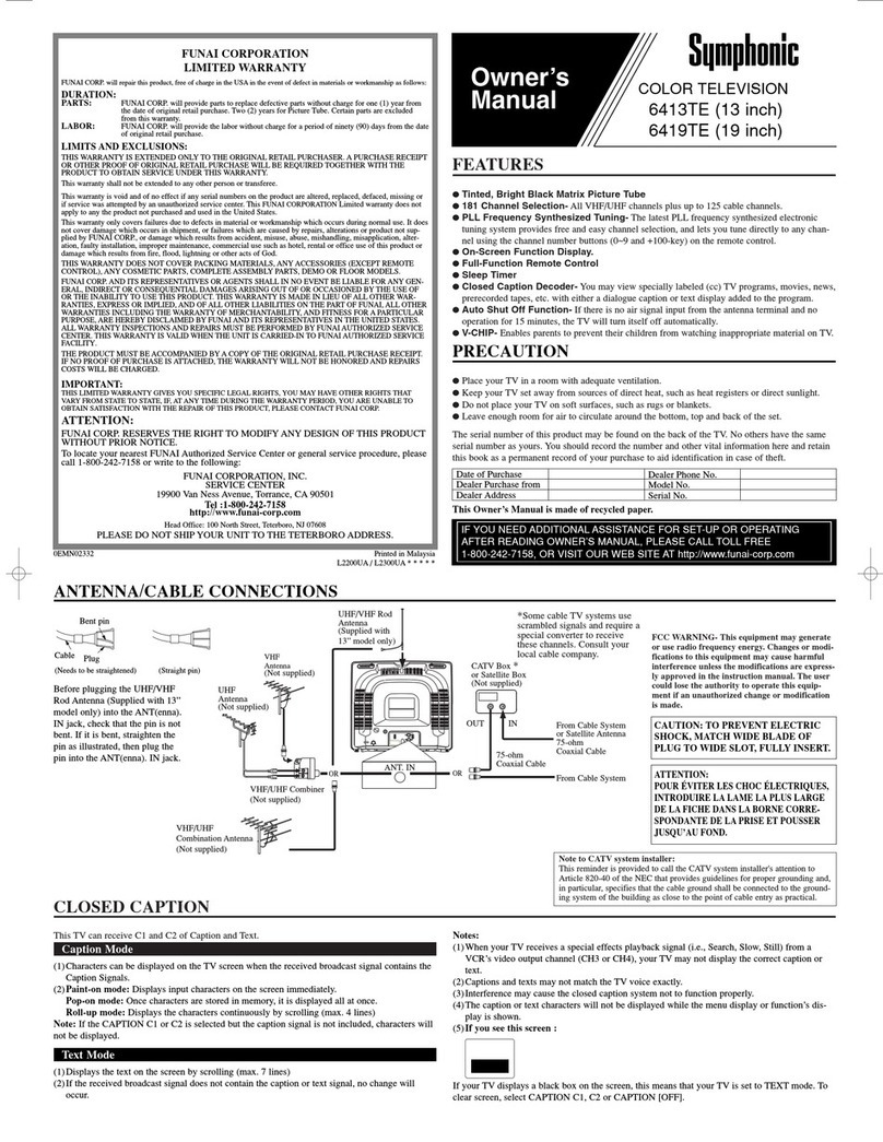 Symphonic 6413TE, 6419TE User manual