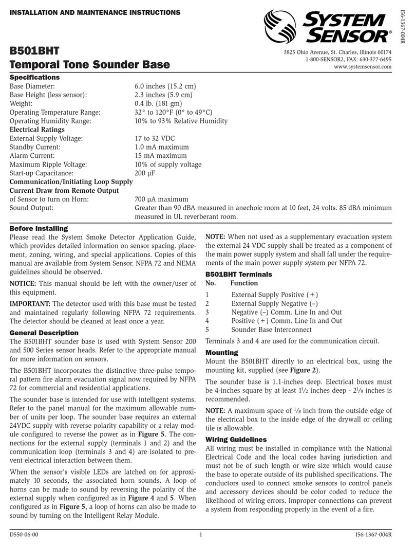 System Sensor TEMPORAL TONE SOUNDER BASE B501BHT User manual