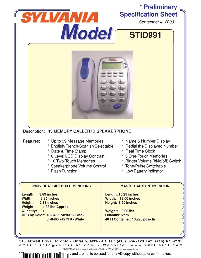 Sylvania STID991 Specification sheet