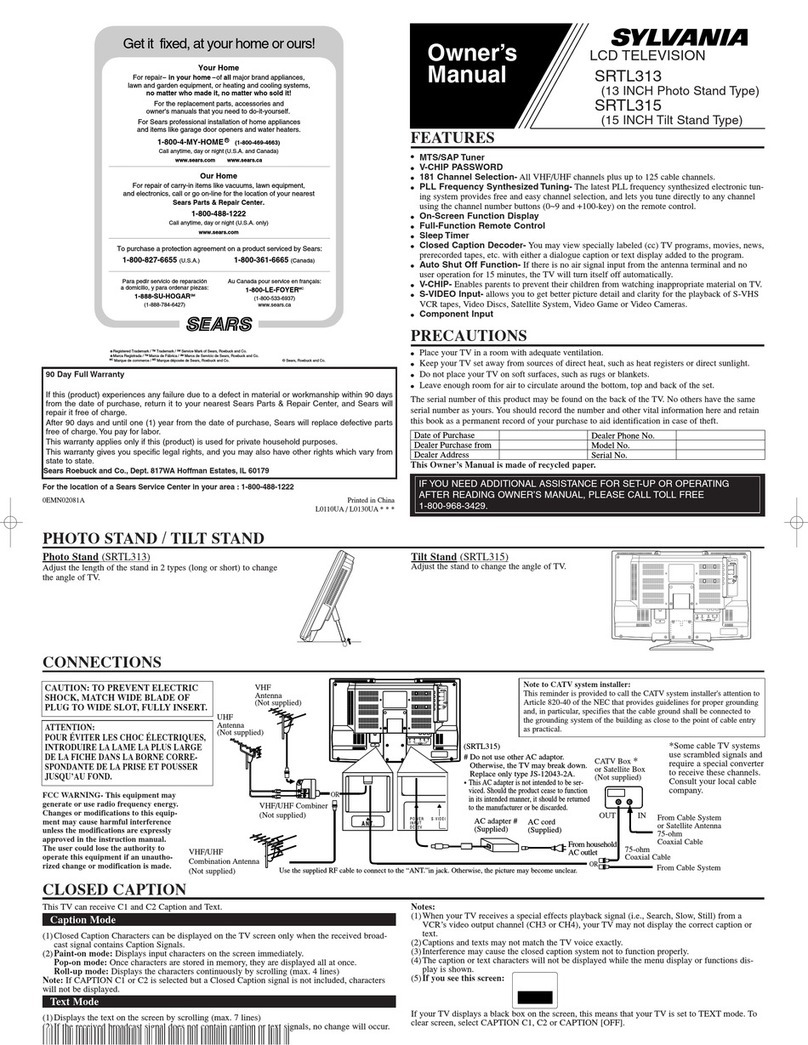 Sylvania SRTL313, SRTL315 User manual