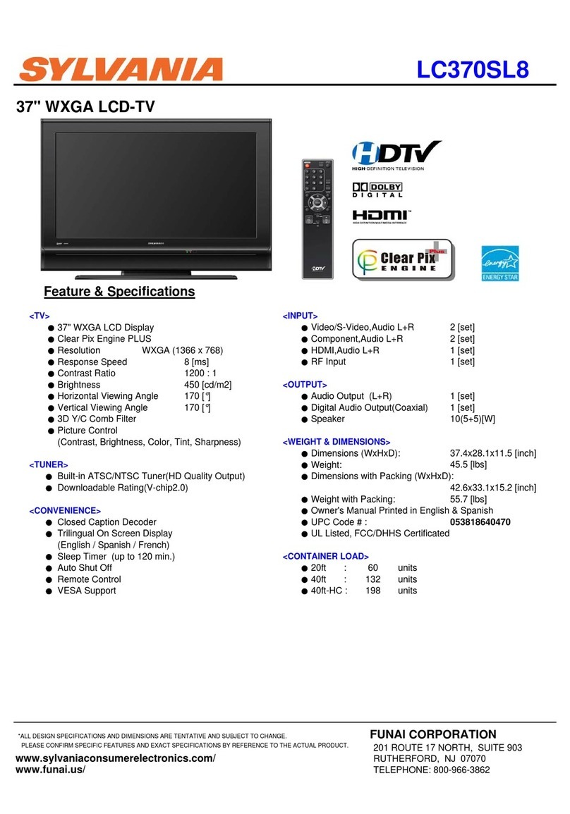 Sylvania LC370SL8 Specification sheet