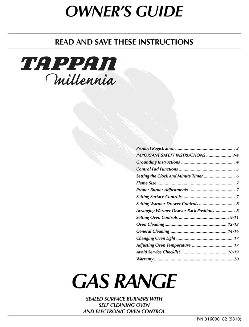 Tappan Millennia 316000182 owner's guide