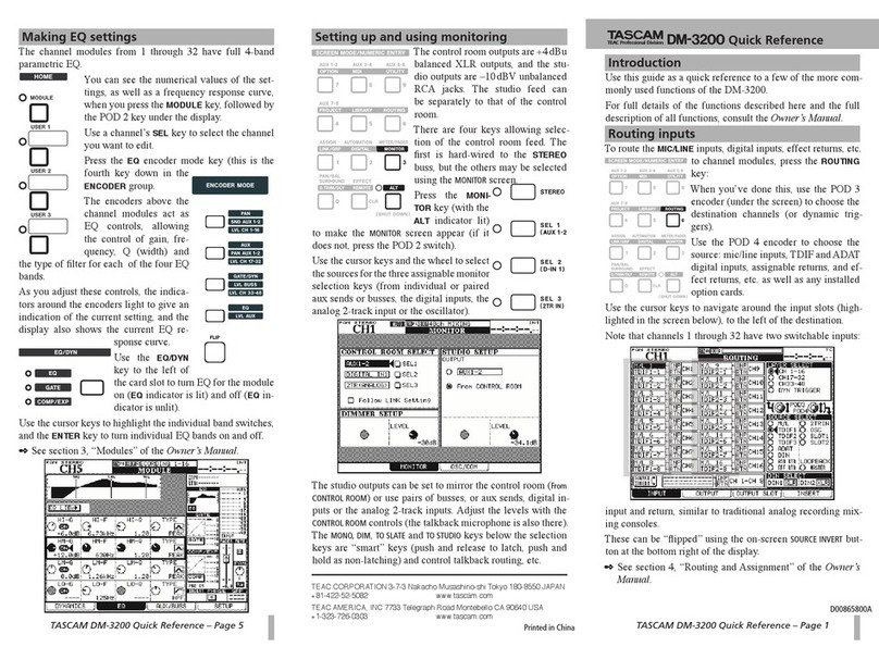Tascam DM-3200 quick reference