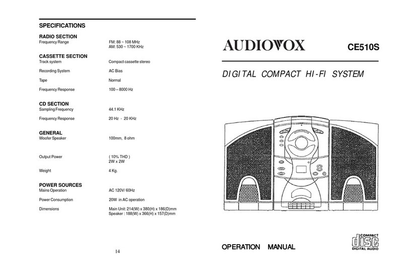 Audiovox Digital Compact Hi-Fi System CE510S User manual